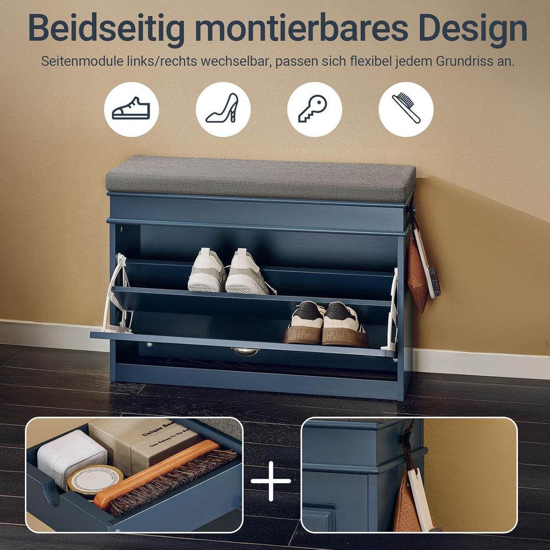 SoBuy Schuhbank mit Sitzfläche Sitzbank mit Stauraum und Klappen, schmaler Schuhschrank mit Sitzbank