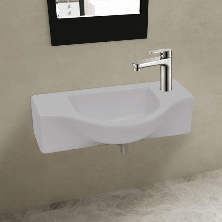 WIFESE Keramik Waschbecken mit Hahnloch Weiss 45x25x12 CM Aufsatzwaschbecken Eckig Badezimmer Möbel