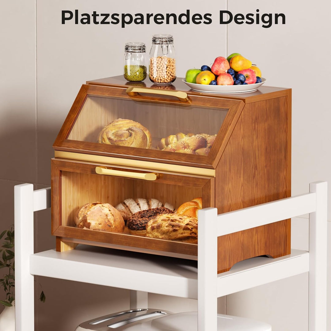 Brotkasten mit Belüftung aus Holz für die Küchentheke,grosser Brotaufbewahrungsbehälter für selbstge