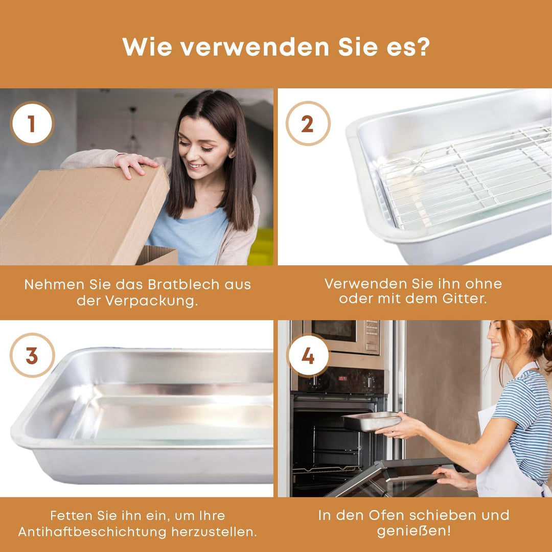 Bräter mit Grillrost 36x27x7 cm – Edelstahl Bratpfanne mit Rost für Backofen & Ofengerichte – Spülma
