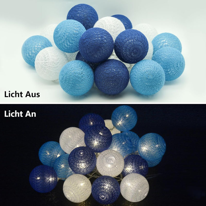 Ciskotu Baumwollkugeln Lichterkette Batteriebetrieben, 20 LED Dimmbar Cotton Ball Lichterkette mit F