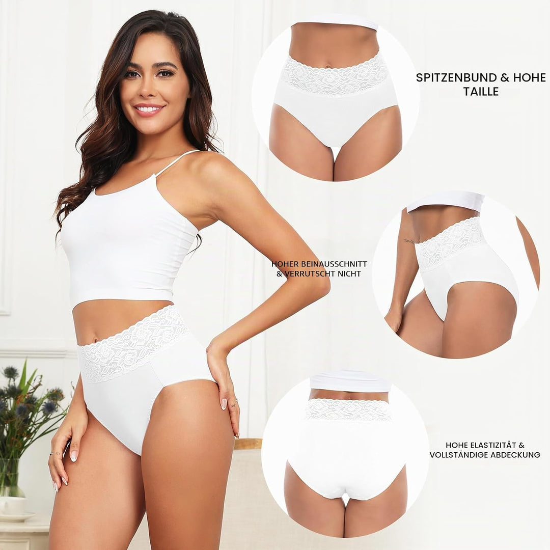 Wealurre Unterhosen Damen, Unterwäsche Frauen Baumwolle Hohe Taille Slip Damen Unterwäsche Spitze 5e