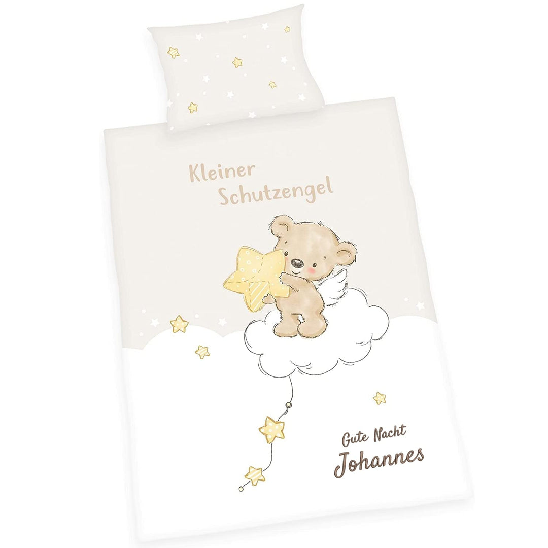 Wolimbo Bettwäsche - Kleiner Schutzengel - personalisierbar - 100 x 135 cm - Babybettwäsche - Kinder