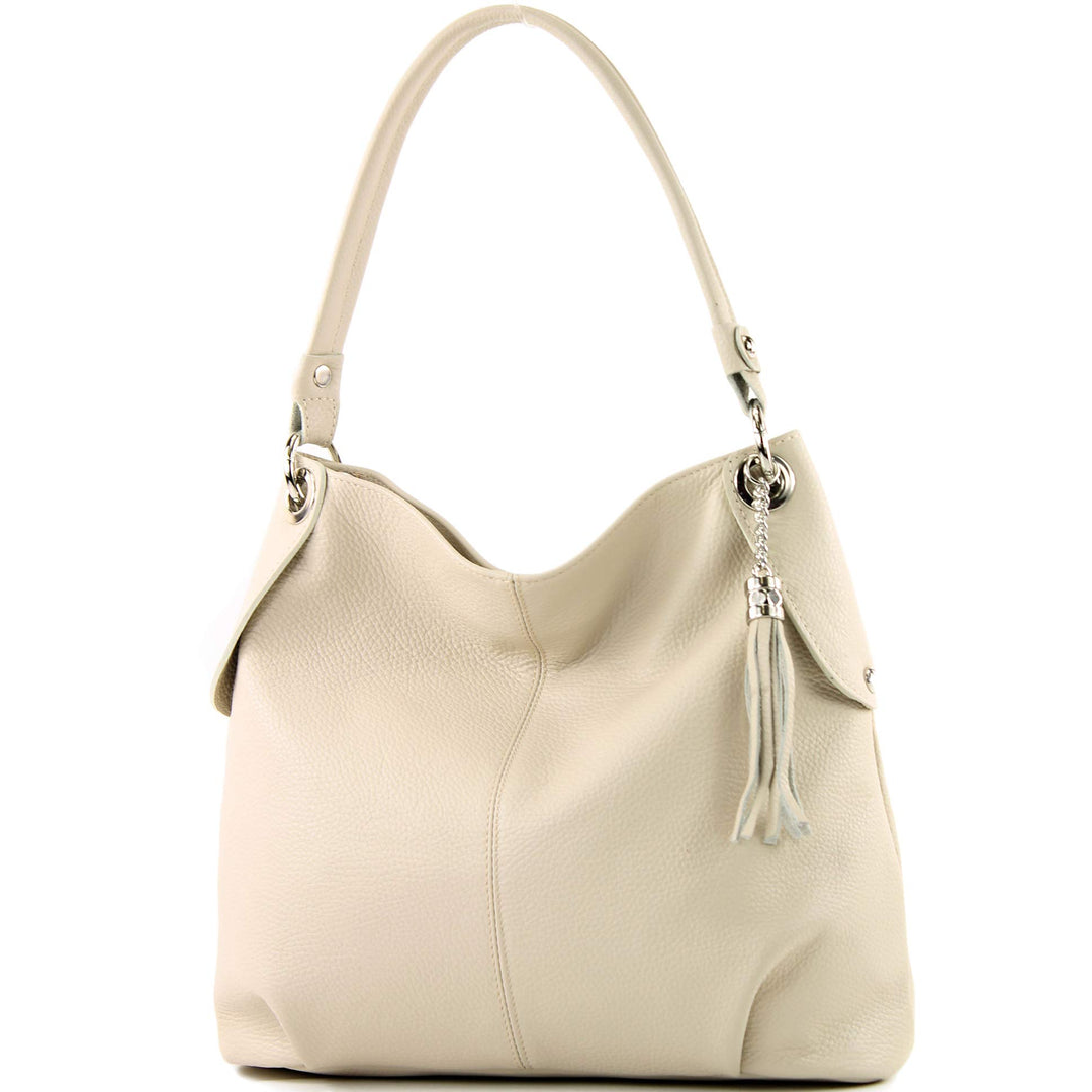 modamoda de - T185 - ital. Damen Schultertasche aus Leder Creme, Creme