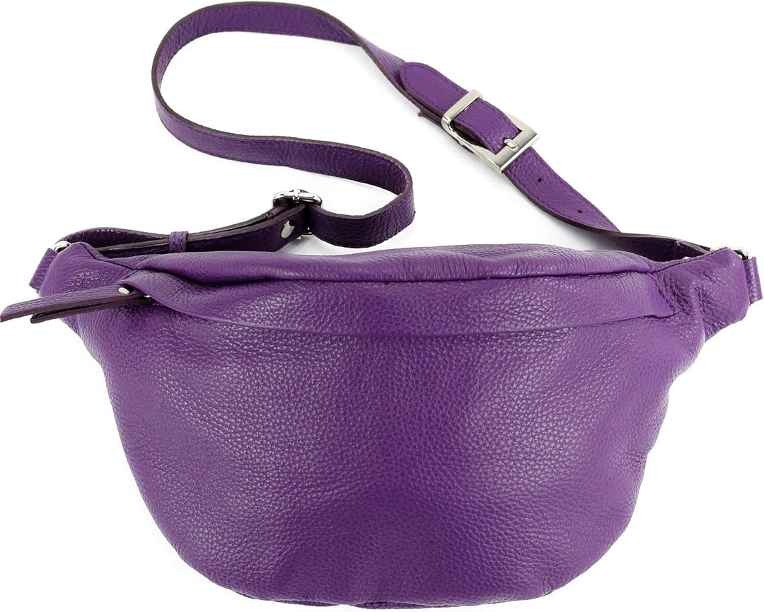 modamoda de - T77 - ital. Hüfttasche Bauchtasche Brusttasche Large aus weichem Leder, Farbe:Purple L