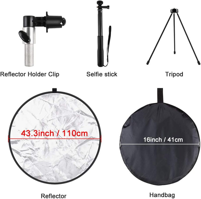 110cm Faltreflektoren Set Reflektor 5-in-1 für zusammenklappbare Fotografie-Reflektoren mit Metallkl