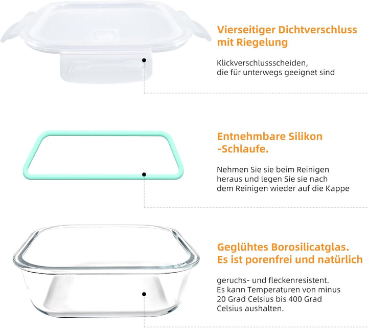 Meal Prep Boxen Glasbehälter mit Deckel Glas Lebensmittelbehälter - Hochfest, Spülmaschinengeeignet