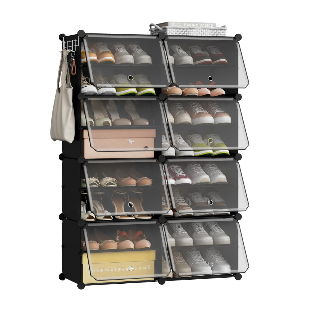WOLTU Schuhregal, Schuhschrank mit 8 Fächern, Platzsparend, Mit Haken, Schuhablage Kunststoff, für F