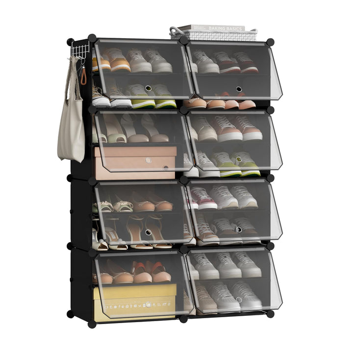 WOLTU Schuhregal, Schuhschrank mit 8 Fächern, Platzsparend, Mit Haken, Schuhablage Kunststoff, für F