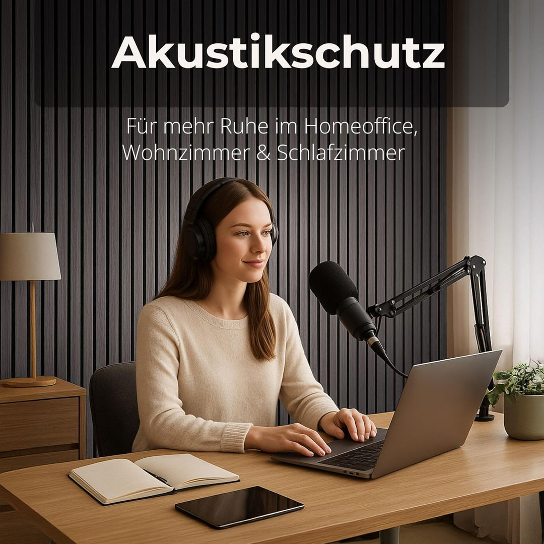 2x Akustikpaneele mit Lamellen 240 x 60cm Grau Holz Grau 240x60cm, 2 Stück, Grau 240x60cm, 2 Stück