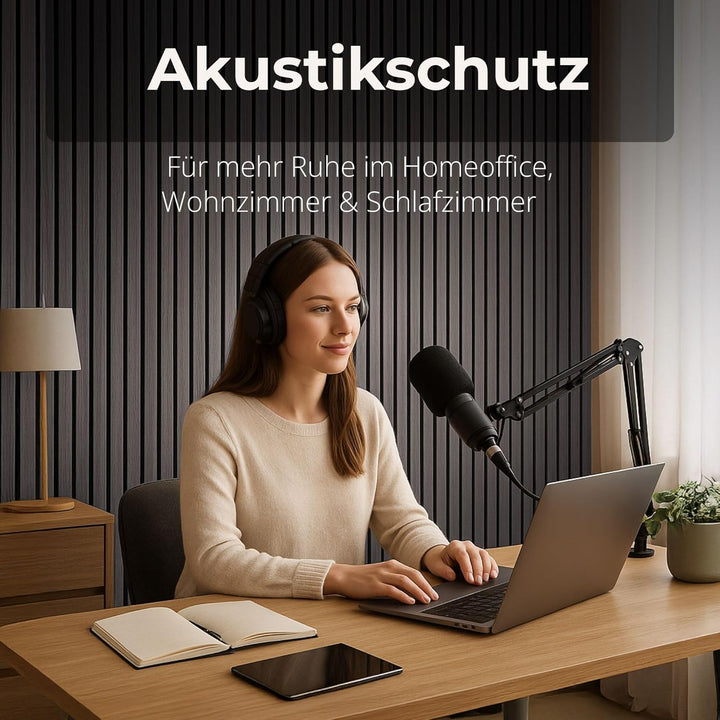 2x Akustikpaneele mit Lamellen 240 x 60cm Grau Holz Grau 240x60cm, 2 Stück, Grau 240x60cm, 2 Stück