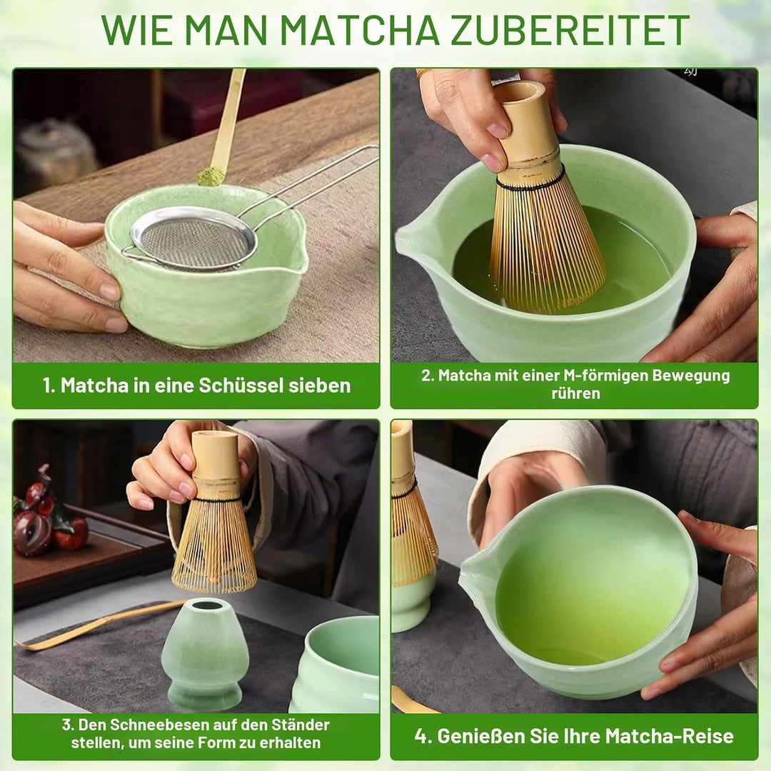 5er Set Keramisches Matcha-Schalen-Set, Matcha-Schale, Matcha-Besen, Spatel,Sieb, Matcha-Besenhalter
