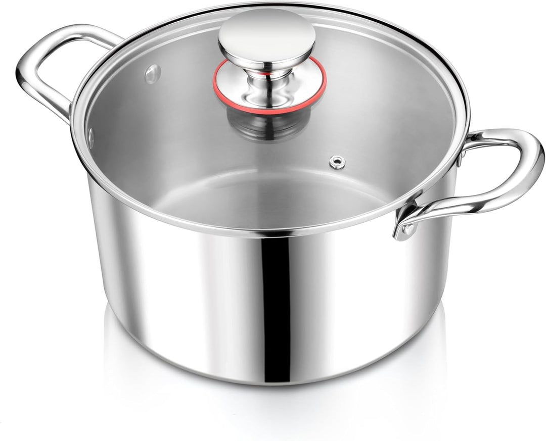 Herogo Kochtopf, Edelstahl Kochtopf Induktion mit Glasdeckel, Ø 20 cm / 3,3 L Suppentopf Fleischtopf