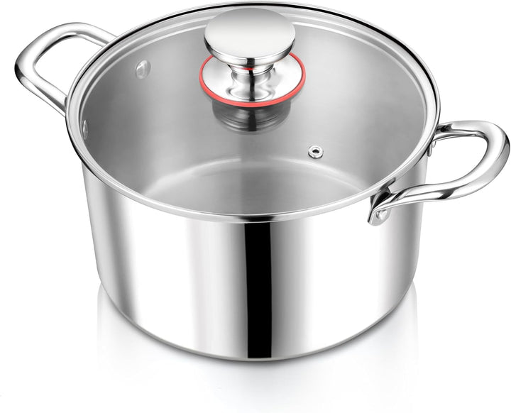 Herogo Kochtopf, Edelstahl Kochtopf Induktion mit Glasdeckel, Ø 20 cm / 3,3 L Suppentopf Fleischtopf