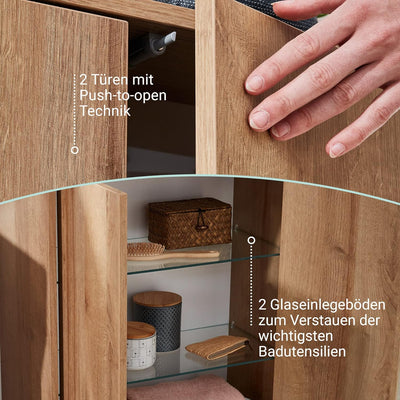 FACKELMANN Finn Midischrank (60 x 75 x 30,5 cm) – Badezimmerkommode mit 2 Einlegeböden aus Glas – Ba