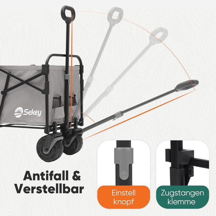 Sekey XXL Bollerwagen Faltbar mit Erweiterbarer Heckklappe 135L & 200L, Faltbarer Bollerwagen Klappb