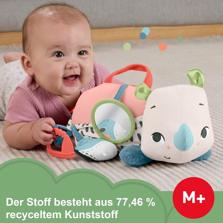 Fisher-Price Spielzeug für Neugeborene Planet Friends Neugieriges Bauchlage-Nashorn Plüschtier mit s