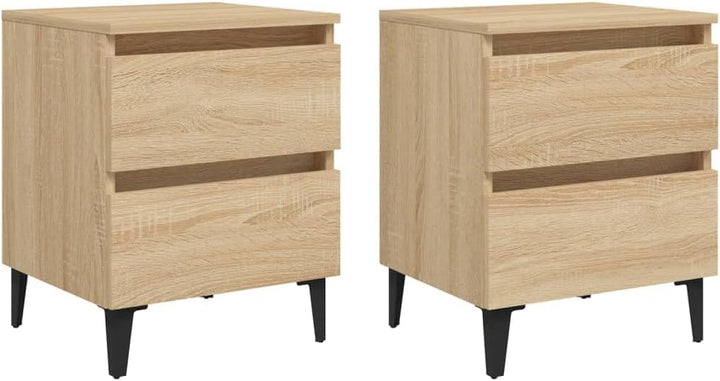 vidaXL 2X Nachttisch mit 2 Schubladen Metallbeinen Nachtschrank Nachtkonsole Nachtkommode Schlafzimm