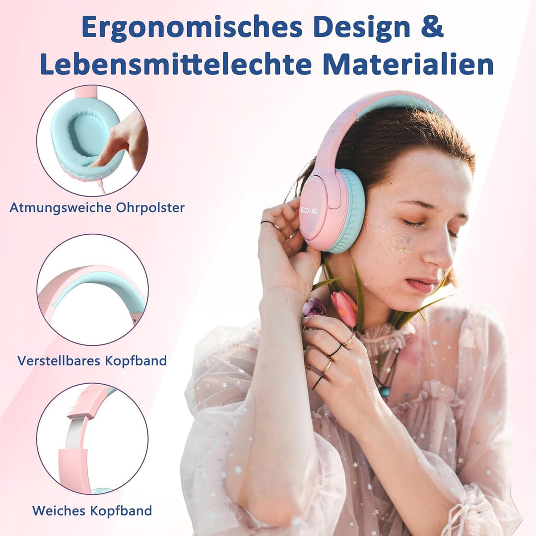 Kinder Over-Ear Kopfhörer mit Kabel und Mikrofon, Lautstärkebegrenzung 85/94 dB, Faltbares Design, f