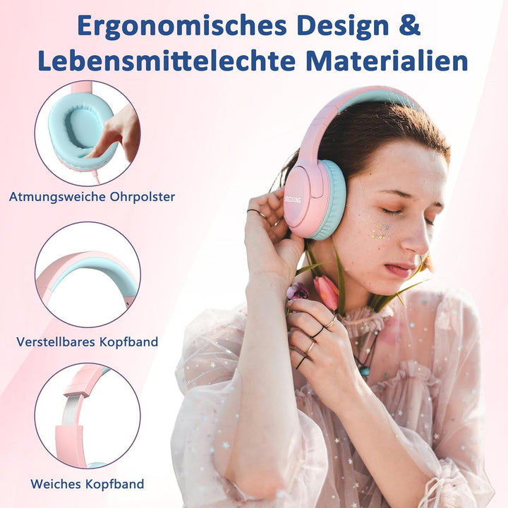 Kinder Over-Ear Kopfhörer mit Kabel und Mikrofon, Lautstärkebegrenzung 85/94 dB, Faltbares Design, f