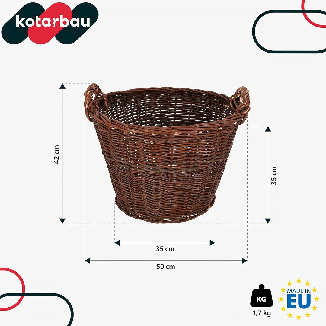 KOTARBAU® Weidenkorb mit Griffen - ø 50 cm - Blumen Korb - Aufbewahrung von Spielzeug - Holzkorb für
