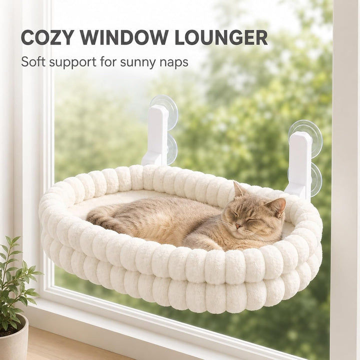 GOOGO Katzen Fensterliege mit Saugnäpfen, Wendbare Katzenhängematte, 90° Hochklappbar, Platzsparende