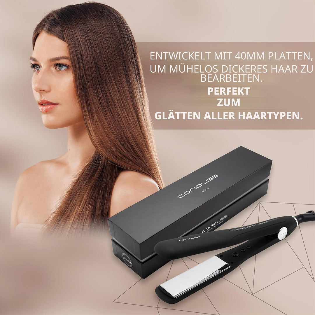 Corioliss WIDE | Glätteisen | Extra Breite Titanplatten Anti Frizz | Haarglätter Locken und Glätten