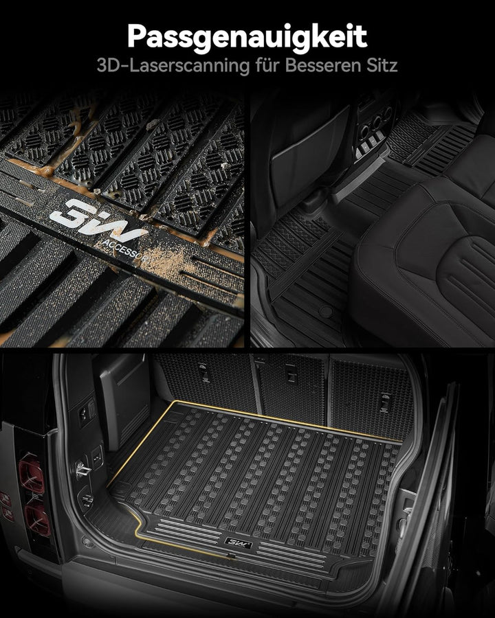 3W für Land Rover Defender 110 5 Sitze L663 2020-2026 Fussmatten und Kofferraumwanne, TPE Allwetter