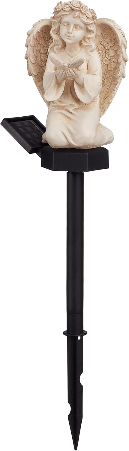 Bonetti Engel Figur mit Solar LED Licht, aus Kunststein gefertigt, inkl. Erdspiess, wetterfest, idea