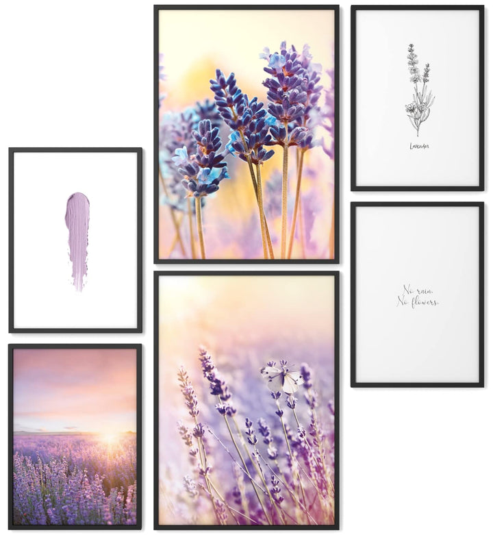 Papierschmiede® Mood Poster Set Lavendel, Bilder Wohnzimmer Deko Schlafzimmer, 2x DIN A3 und 4x DIN