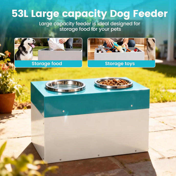 2 IN 1 Hundefütterer & Aufbewahrungseimer für Hundefutter 53L Futterautomat für Grosse Hunde Erhöhte
