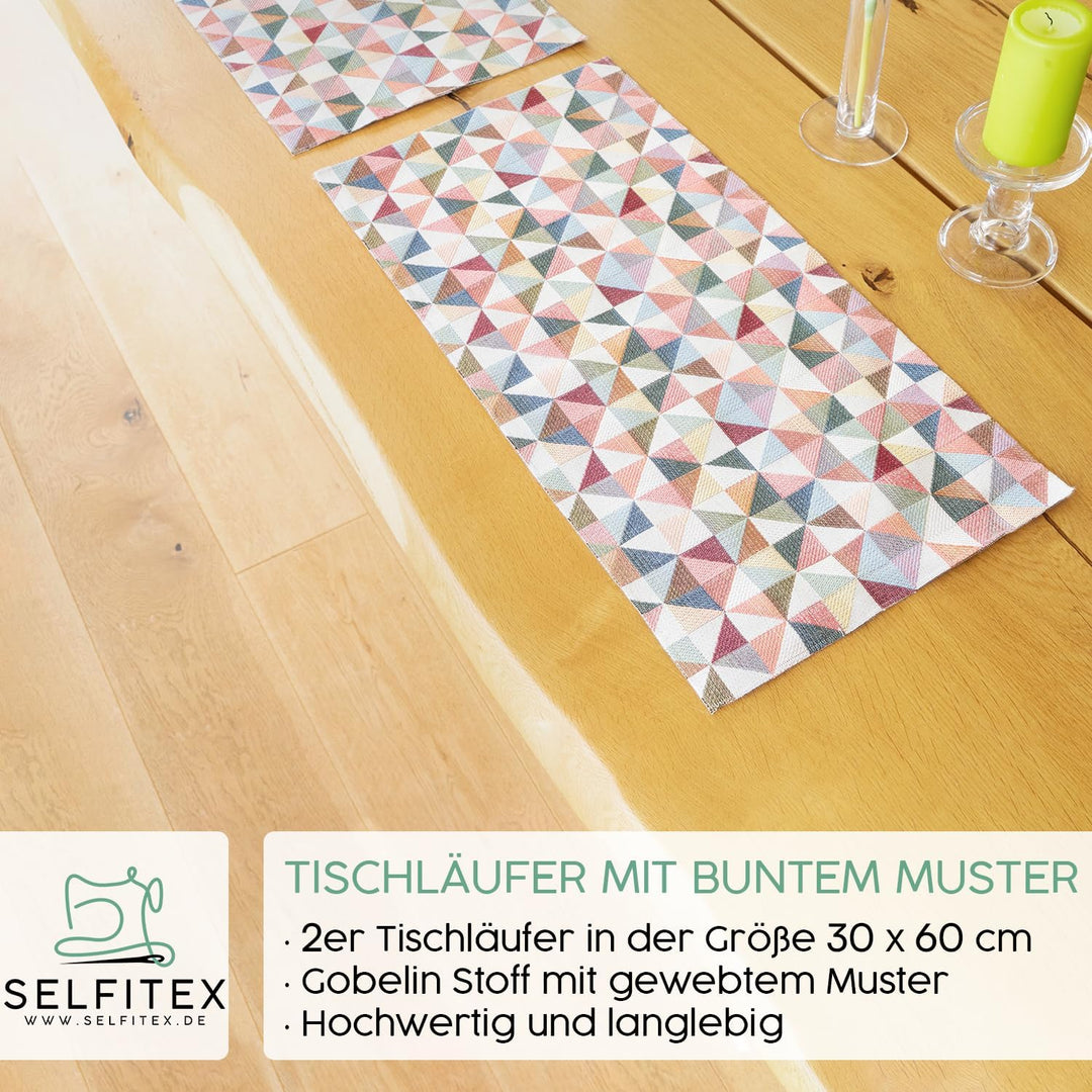 Selfitex 2er Set Bunter Tischläufer 30x60, edle Tischdeko für Geburtstag, Hochzeit, Party, buntes Ti