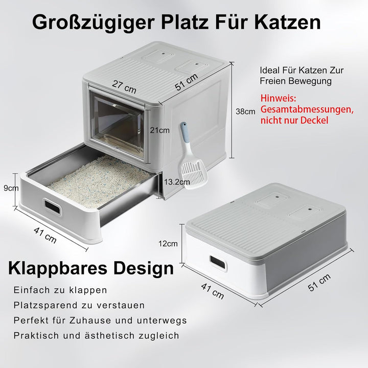 Marchul Katzentoilette, Geschlossene Katzentoilette aus Edelstahl mit Deckel und Schublade, für Wohn