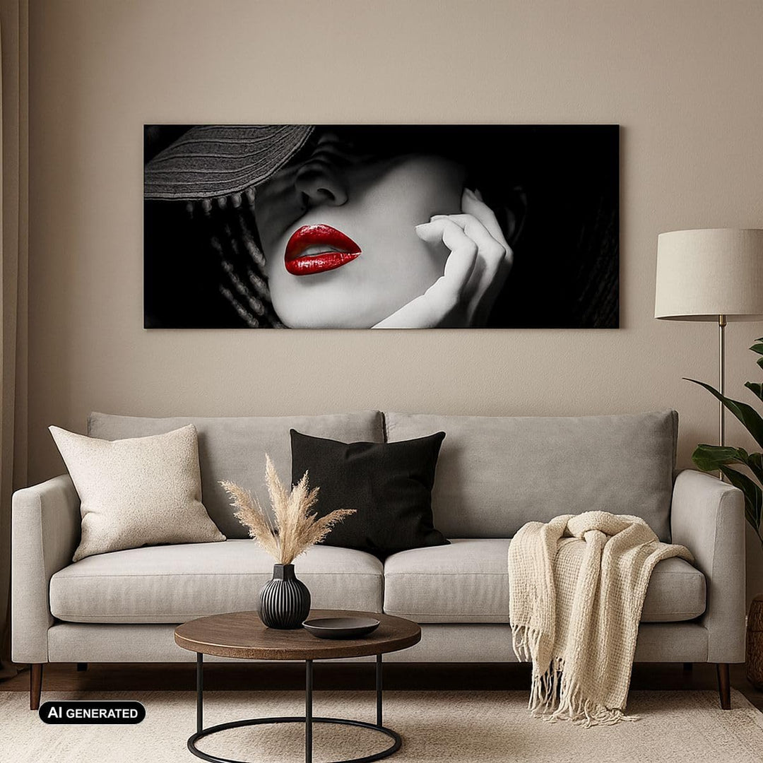 Wandbilder Dekoration Wohnzimmer Frau Gesicht Lippen Panorama Bilder auf Leinwand 120x50cm Leinwandb