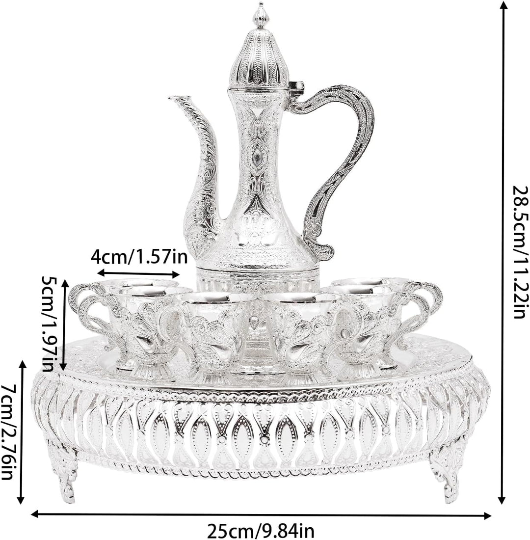 Vintage Türkische Kaffeekanne Set,Metallteekannenset mit 6 Kaffeetassen und Teetablett,Tee-Set Tee O