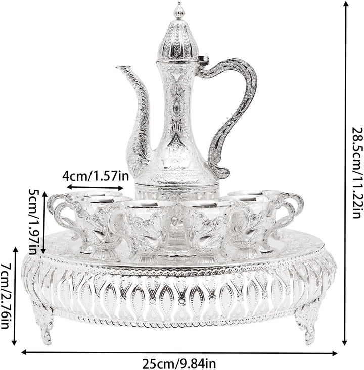 Vintage Türkische Kaffeekanne Set,Metallteekannenset mit 6 Kaffeetassen und Teetablett,Tee-Set Tee O
