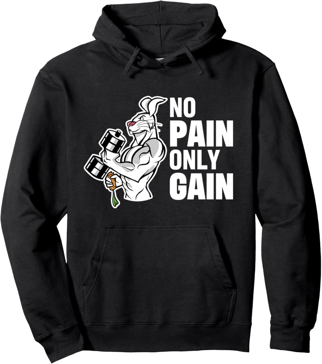 No Pain Only Gain Bodybuilding Hase für Gym & Fitnessstudio Pullover Hoodie