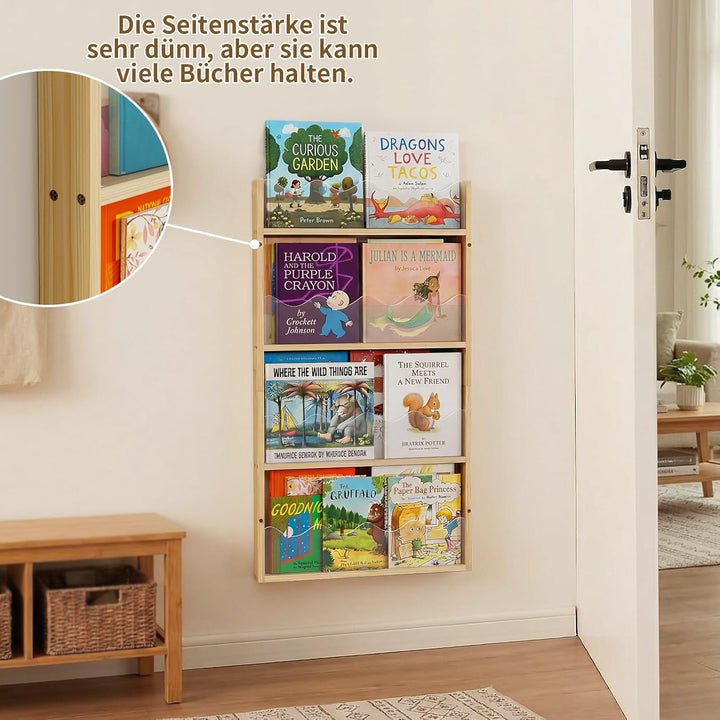 Kinder Bücherregal Wandmontage 4 Ebenen Holz & Acryl-Schwebendes Bücherregal Babyzimmer,Montessori R