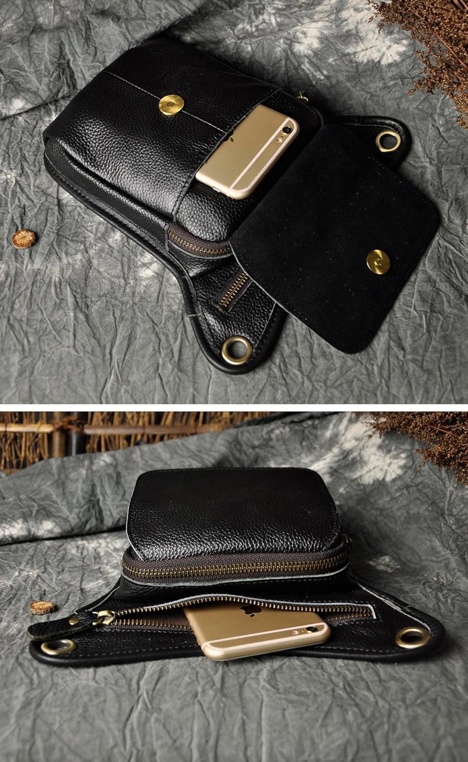 Le'aokuu Herren Echtes Leder Tasche Beinbeutel Beintasche Aussenbeintasche Hüfttasche Drop Leg Thigh