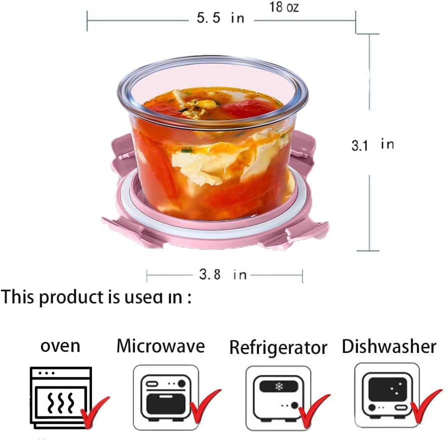 Glasschalen Mit Deckel, 520ML Suppen Behälter, Meal Prep Gläser, Glasdose Mit Deckel, Glas Vorratsdo