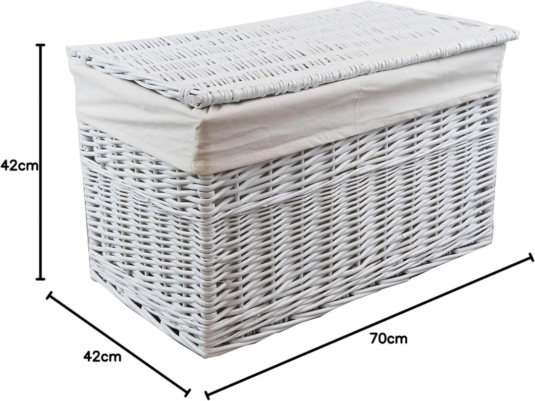 DVier Wäschekorb Weide weiss rechteckig Bezug Deckel 70x42 H.42 08WRt02-d