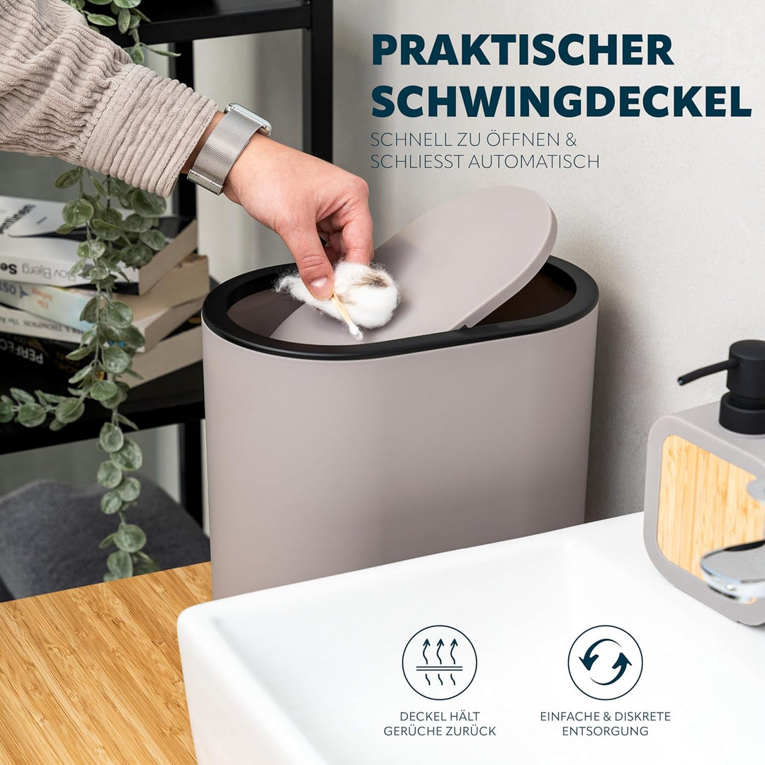 eluno ovaler Kosmetikeimer mit gummierter Softtouch-Oberfläche, Schwingdeckel & Schutzpads gegen Kra