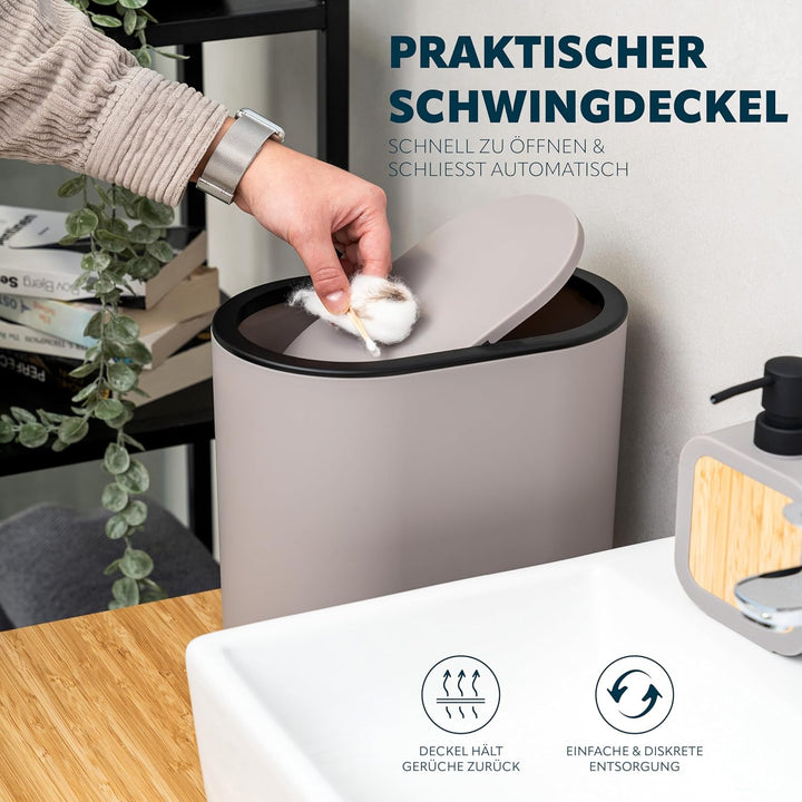 eluno ovaler Kosmetikeimer mit gummierter Softtouch-Oberfläche, Schwingdeckel & Schutzpads gegen Kra