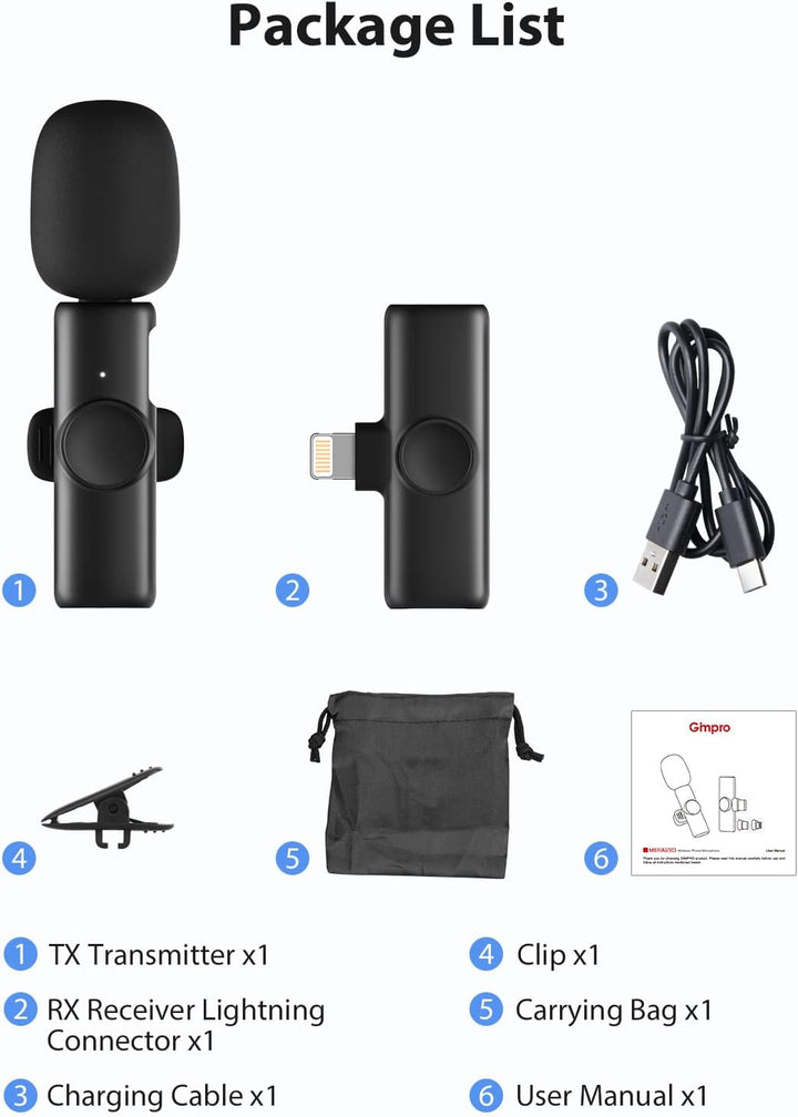 Lavalier Mikrofon,Gimpro MS1(A) 2.4GHz【Lightning】 Wireless Ansteckmikrofon für iOS Telefone Tablets