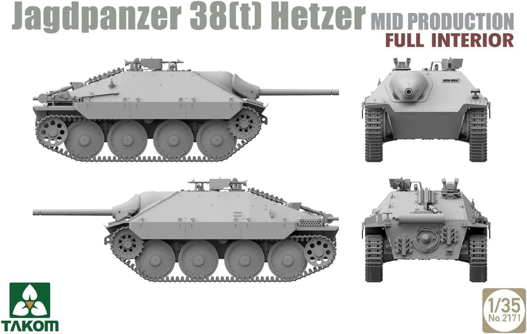 TAKOM 2171 Jagdpanzer 38(t) Hetzer MID mit Full Interior Massstab 1:35 Modellbau