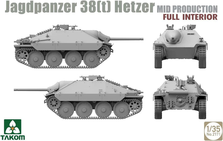 TAKOM 2171 Jagdpanzer 38(t) Hetzer MID mit Full Interior Massstab 1:35 Modellbau