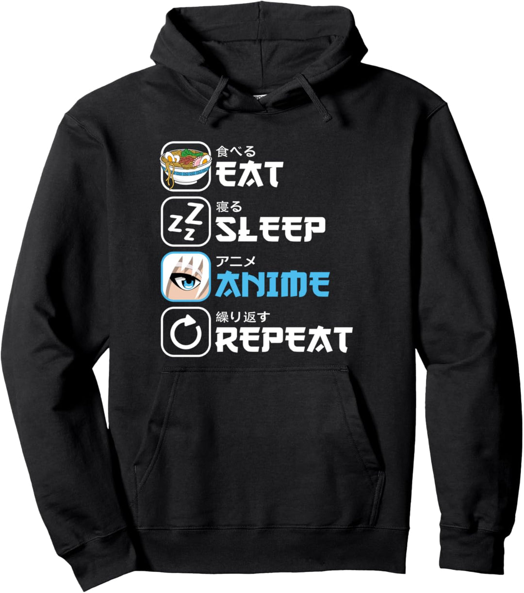 Eat Sleep Anime Repeat Manga Otaku Lustiges Anime Ramen Pullover Hoodie