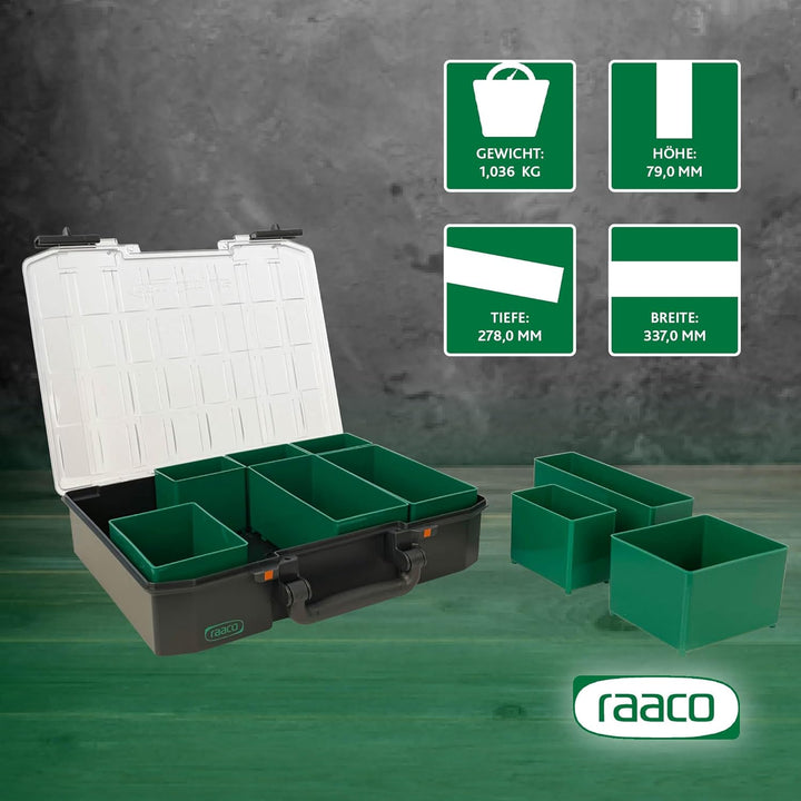 raaco CarryLite 80 4x8-9: Premium Sortierbox für Werkstatt, 9 Einsätze, Sortimentskasten & Sortierbo