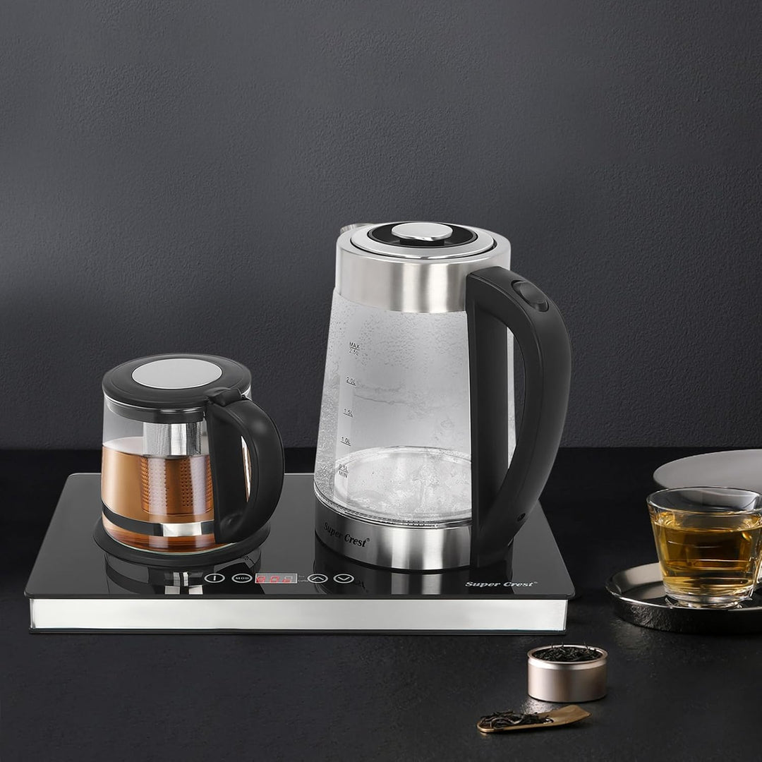Wasserkocher Elektrischer, 1500W LCD Electric Glas Teekocher mit Touchscreen für Kaffee und Tee, Sch