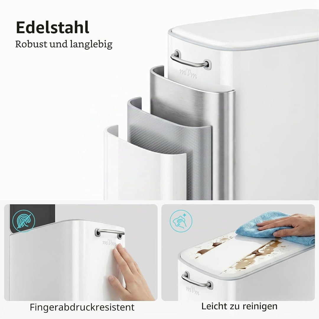 mVm Mülleimer Bad 6L, Abfalleimer Edelstahl, Handbetätigter, Weiss | Soft-Close, Herausnehmbarem Inn